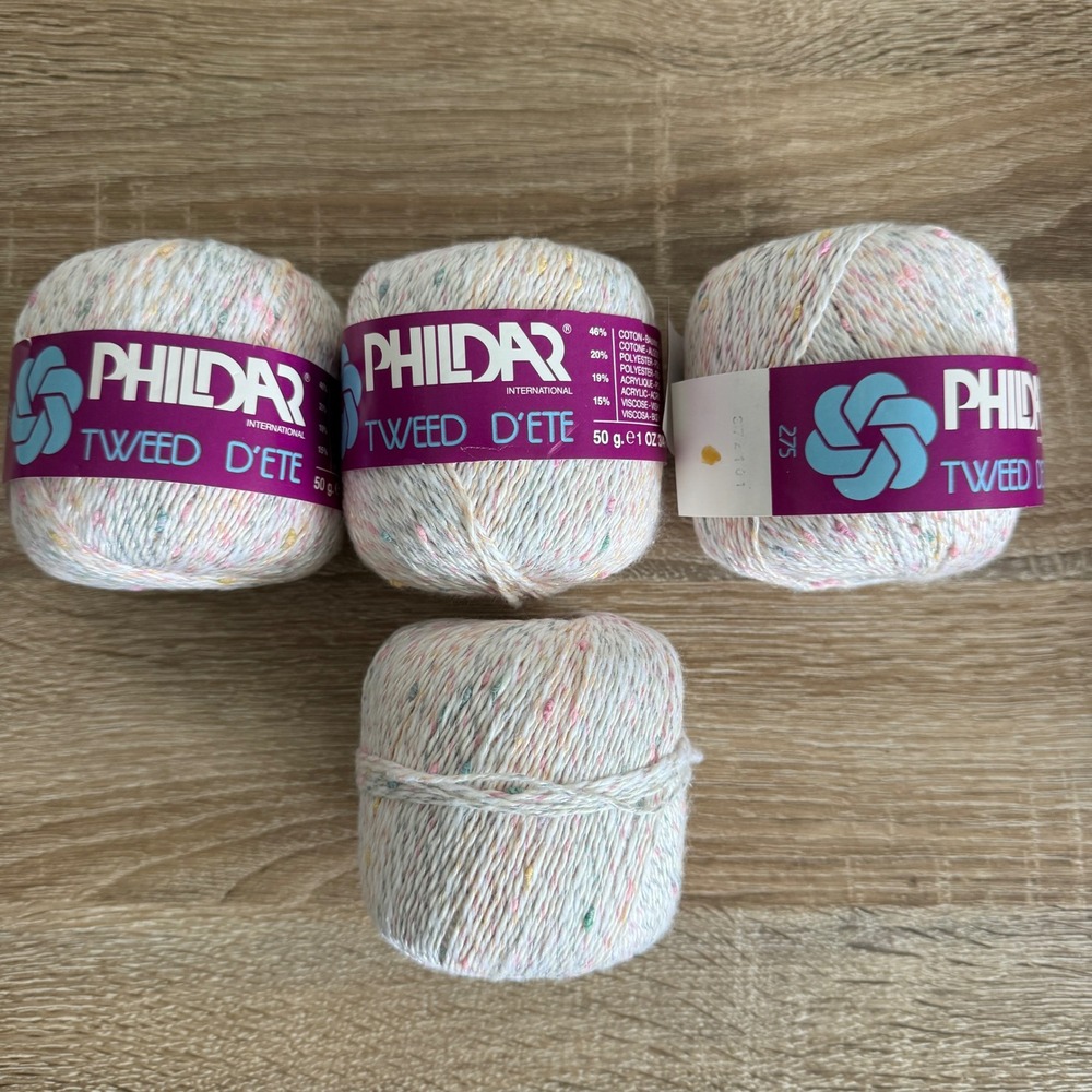 Phildar Tweed D'Ete Yarn Lot 4 Skeins Cotton Blend Multi Color Confetti